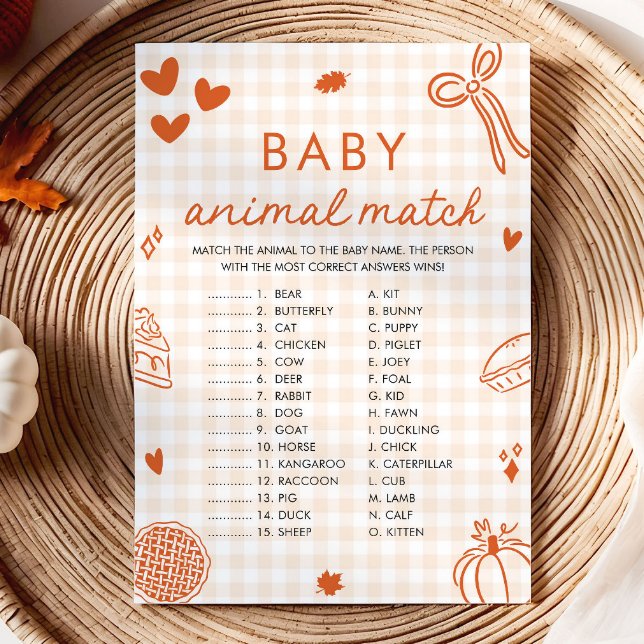 Convites Jogo de Correspondência de Bebês Animais Desenhado (Fall Hand Drawn Baby Animal Match Baby Shower Game)