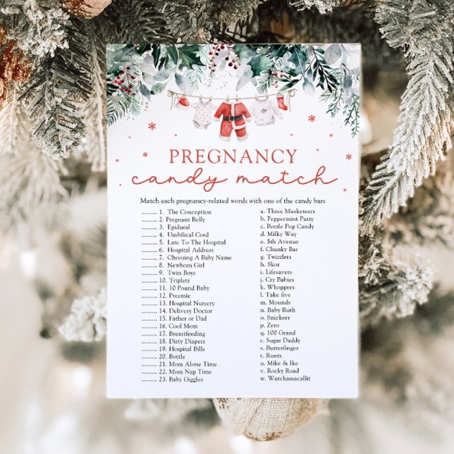 Convites Jogo de Correspondência de Doces de Gravidez de Na (Watercolor Cute Christmas Pregnancy Candy Match Baby Shower Game )