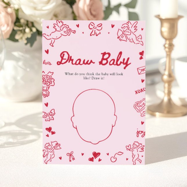 Convites Jogo de Desenho de Bebê em Chuveiro de Bebê no Dia (Hand Drawn Valentine Baby Shower Draw Baby Game )