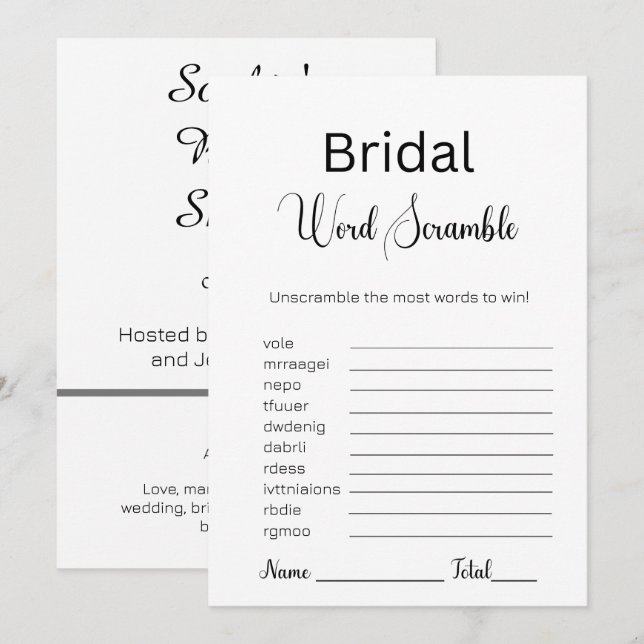 Convites Jogo de Escravagem de Palavras Bridas a Preto (Frente/Verso)