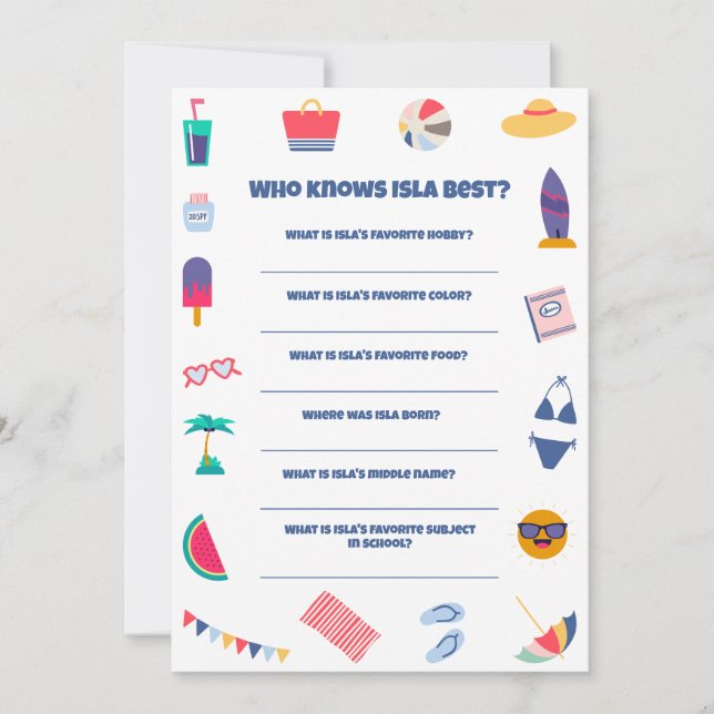Convites Jogo de Festa de aniversário do tema Praia (Frente)