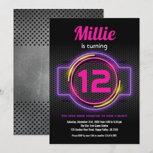 Convites Jogo de Festa de aniversário Neon Pink Laser Tag 