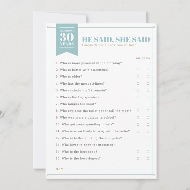 Convites Jogo de Festa Ele Disse, Ela Disse (Totalmente per (Frente)