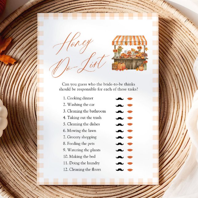 Convites Jogo de Gingado Laranja de Outono - Qual era a Ida (Fall Orange Gingham How Old Was The Bride Game)