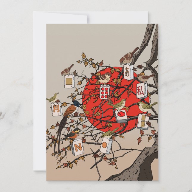 Convites Jogo de Mahjong Pássaros (Frente)