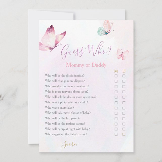 Convites Jogo de Mamães ou Chás de fraldas de borboletas (Frente)