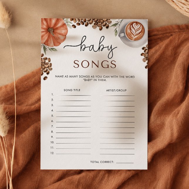 Convites Jogo de Músicas para Chá de Bebê com Café de Abóbo (Pumpkin Spice Coffee Baby Shower Baby Songs Game)