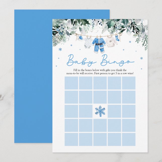 Convites Jogo de Natal do Bebê Azul para Chá de Bebê (Frente/Verso)