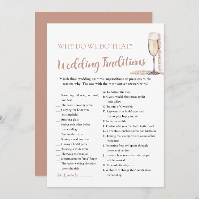 Convites Jogo de noivado de Pérolas e Tradição de Prosecco (Frente/Verso)