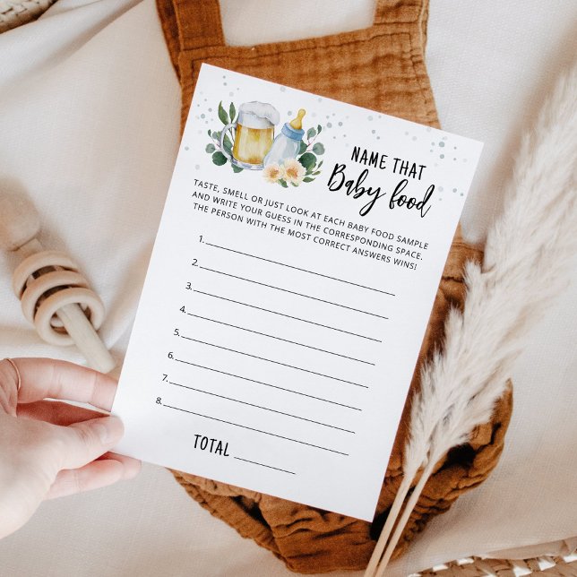 Convites Jogo de Nome de Comida de Bebê Carta de Cervejaria (Beer Sage Green Baby Shower Name That Baby Food Game)