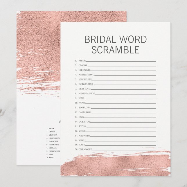 Convites Jogo de Palavra Bridal do Brushaft Dourado para ro (Frente/Verso)