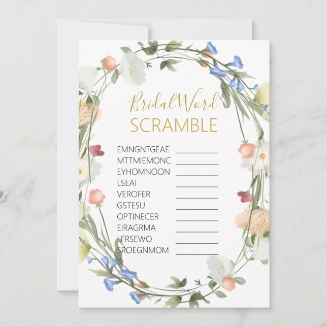 Convites Jogo de Palavras Bridas de Flores Selvagens (Frente)