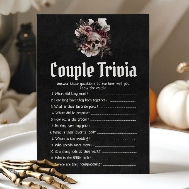 Convites Jogo de Perguntas do Casal Caveira de Halloween pa (Halloween Skull Couple Trivia Bridal Shower Game)