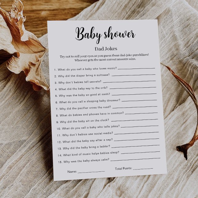 Convites Jogo de Piadas de Papai no Chá de Bebê Imprimível, (Baby Shower Dad Jokes Game Printable, Invitation)