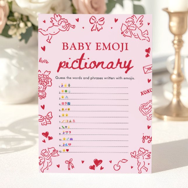 Convites Jogo de Pictionary de Emoji de Bebê Desenhado à Mã (Hand Drawn Valentine Baby Emoji Pictionary Game)
