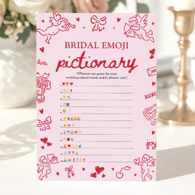 Convites Jogo de Pictionary de Emoji de Chá de Noiva Desenh (Hand Drawn Bridal Shower Emoji Pictionary Game)