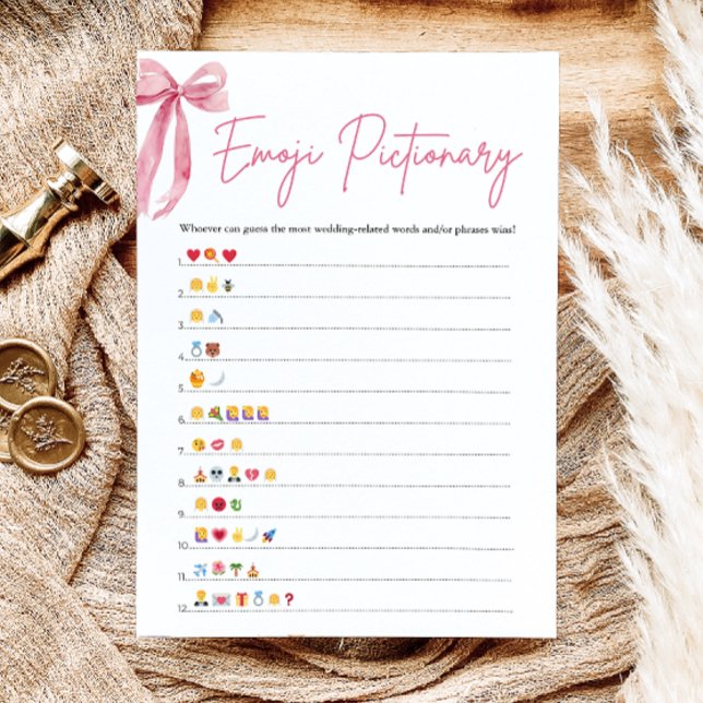 Convites Jogo de Pictionary de Emoji de Chuveiro de Noiva c (Blush Pink Bow Bridal Shower Emoji Pictionary Game)