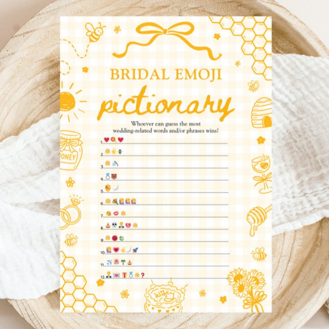 Convites Jogo de Pictionary de Emoji para Chá de Noiva Abel (Honey Bee Bridal Shower Emoji Pictionary Game)