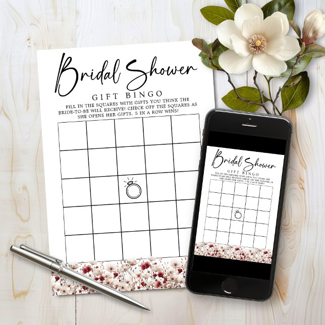 Convites Jogo de Presente de Chá de panela de Flor Selvagem (Wildflower Bridal Shower Gift Bingo Game with Instant Download Option)