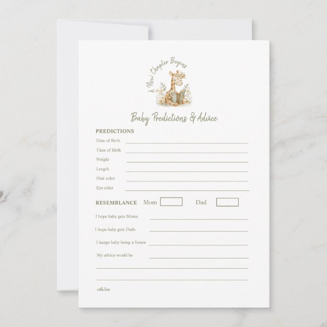 Convites Jogo de Previsão de Bebês Começa Um Novo Capítulo (Frente)