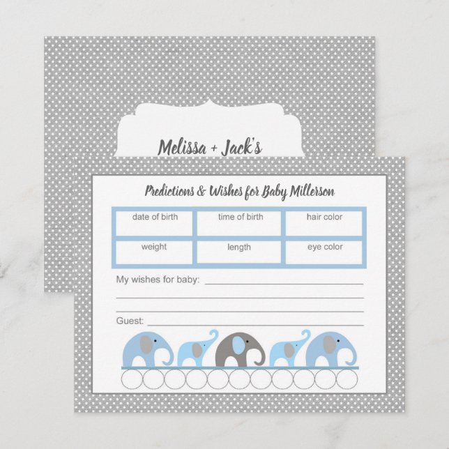 Convites Jogo de previsão do Chá de fraldas de elefantes az (Frente/Verso)