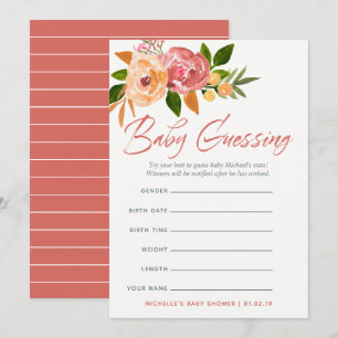 Convites Jogo de Previsões de Bebê com Aquarela de Flores S