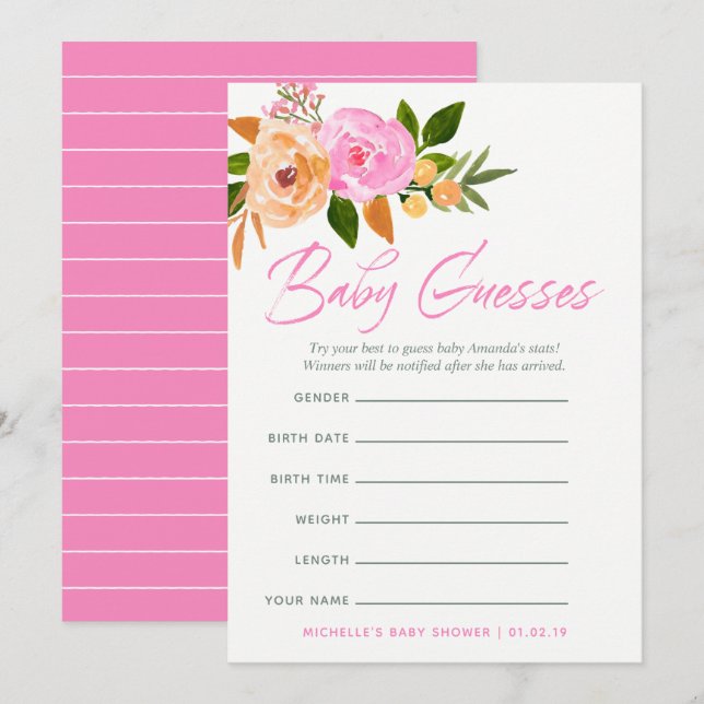 Convites Jogo de Previsões de Bebê com Flores Silvestres em (Frente/Verso)