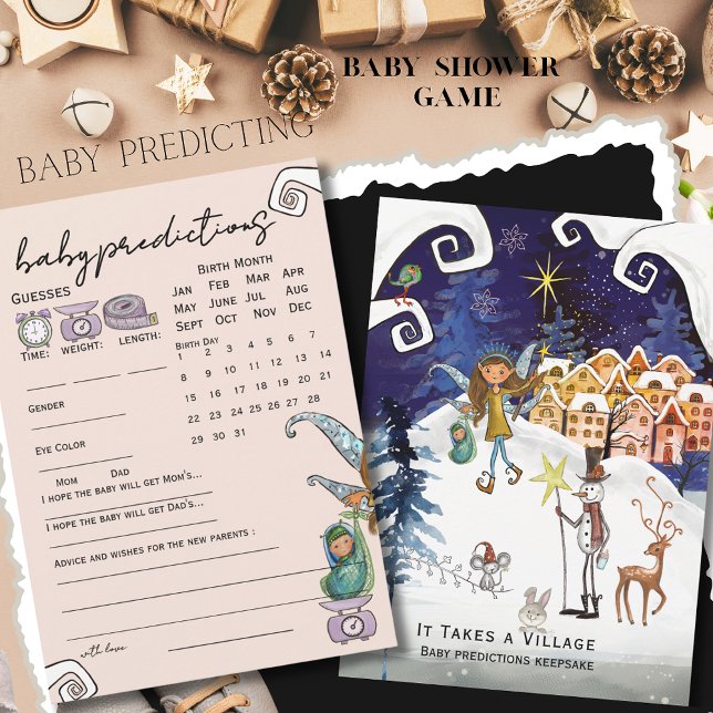 Convites Jogo de Previsões para o Bebê de Inverno do It Tak (It Takes a Village Winter Baby Predictions Game Invitation)