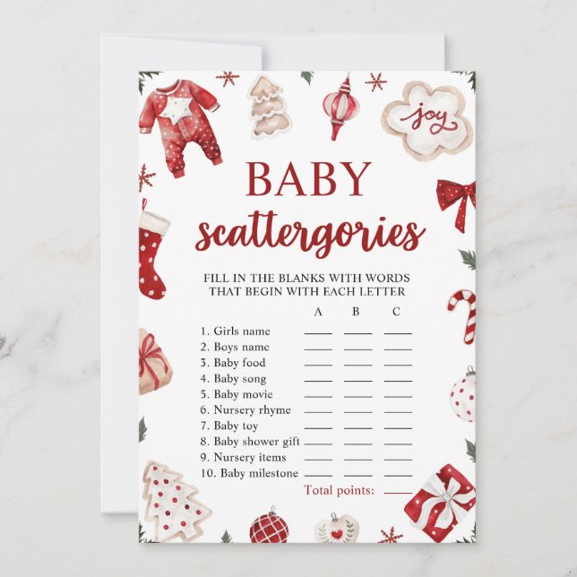Convites Jogo de Scattegories para Chá de Bebê de Natal de  (Frente)