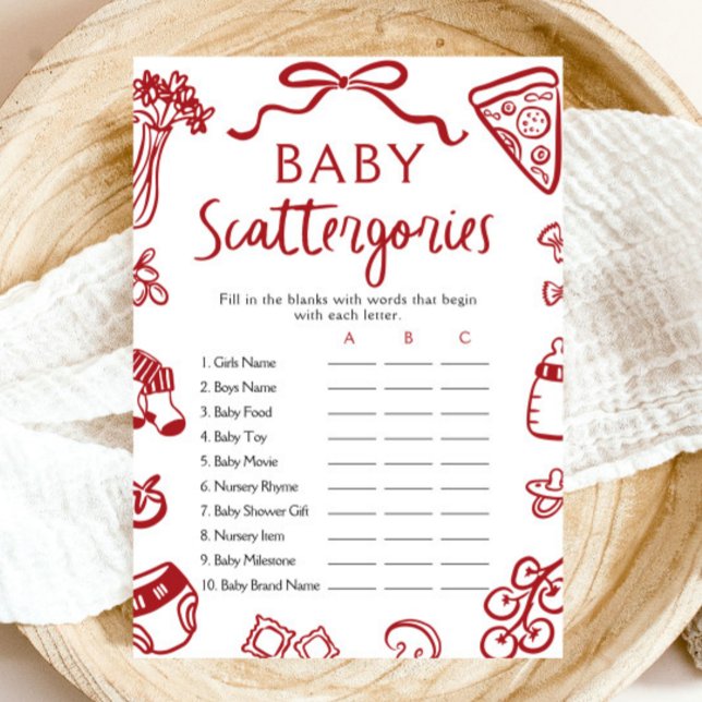 Convites Jogo de Scattergories Desenhado à Mão para Chás de (Hand Drawn Italian Baby Shower Scattergories Game)