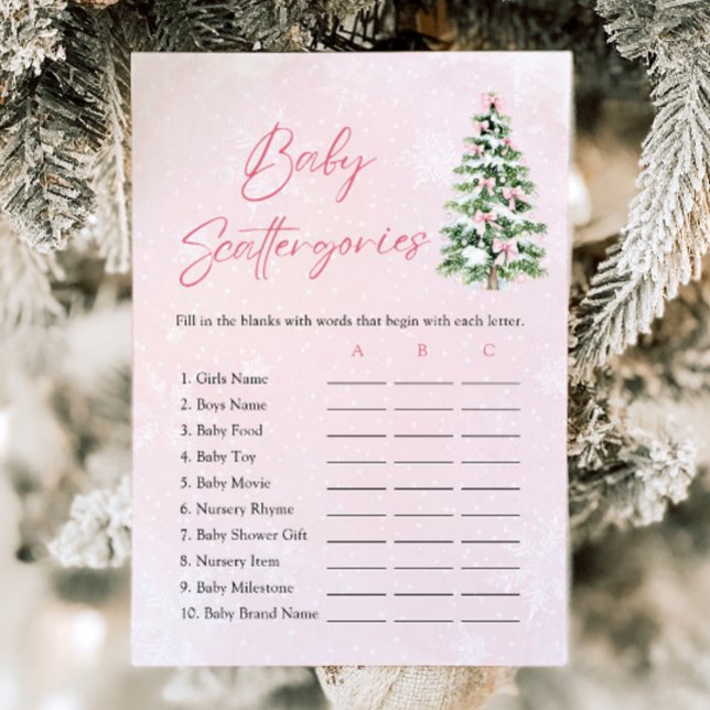 Convites Jogo de Scattergories para Chá de Bebê de Natal co (Pink Bows Christmas Baby Shower Scattergories Game )