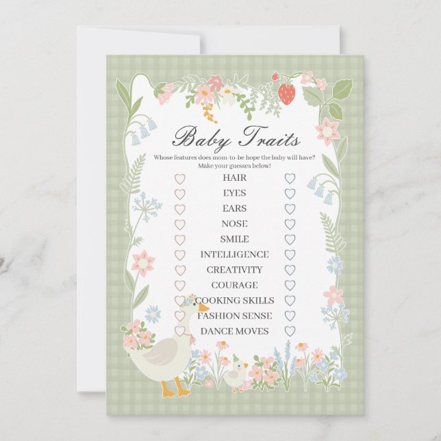 Convites Jogo de Traços de Bebê Gingham Floral Gingham, Bob (Frente)