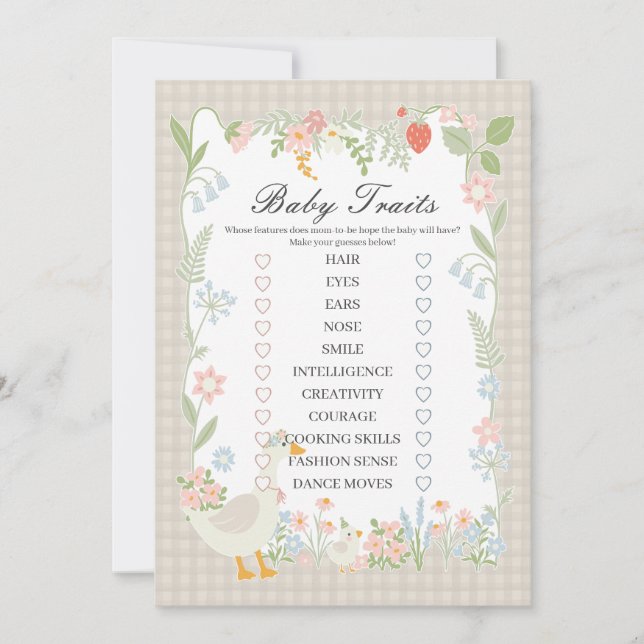 Convites Jogo de Traços de Beigre Gingham Floral Gingham Bo (Frente)