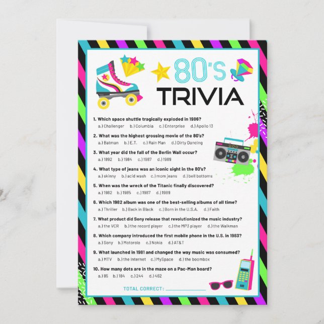 Convites Jogo de Trivia da Década de 80 (Frente)