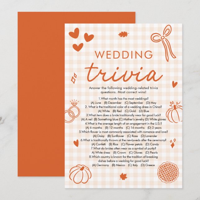 Convites Jogo de Trivia de Casamento de Outono Laranja para (Frente/Verso)