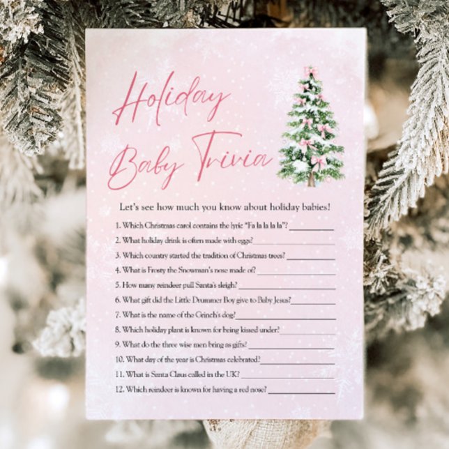 Convites Jogo de Trivia de Natal para Chás de Bebê Festa de (Pink Bow Christmas Baby Shower Holiday Baby Trivia Game)