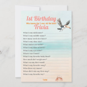 Convites Jogo de trivia editável de 1º aniversário Tropical