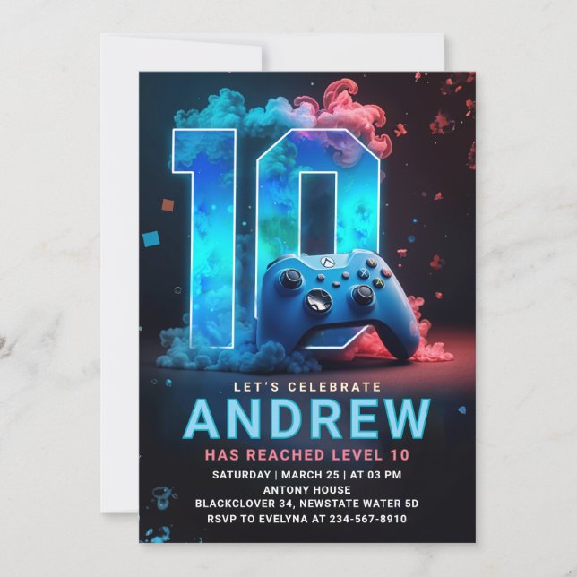 Convites Jogo de Vídeo 10ª Festa de aniversário (Frente)