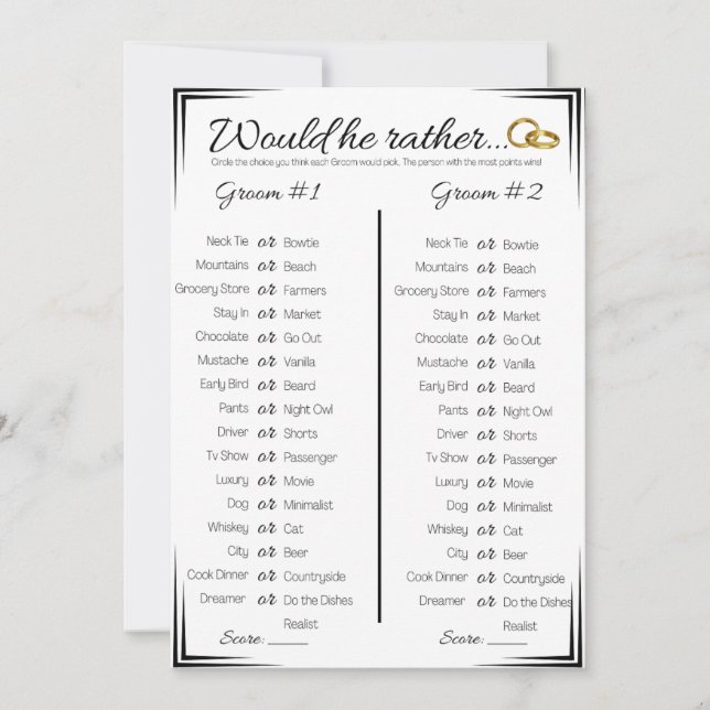 Convites Jogo Do Chá de casamento gay, Ele Quer Preferencia (Frente)