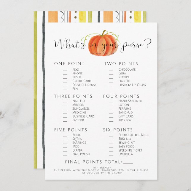 Convites Jogo do Chá de fraldas - Abóbora, Queda (Frente/Verso)