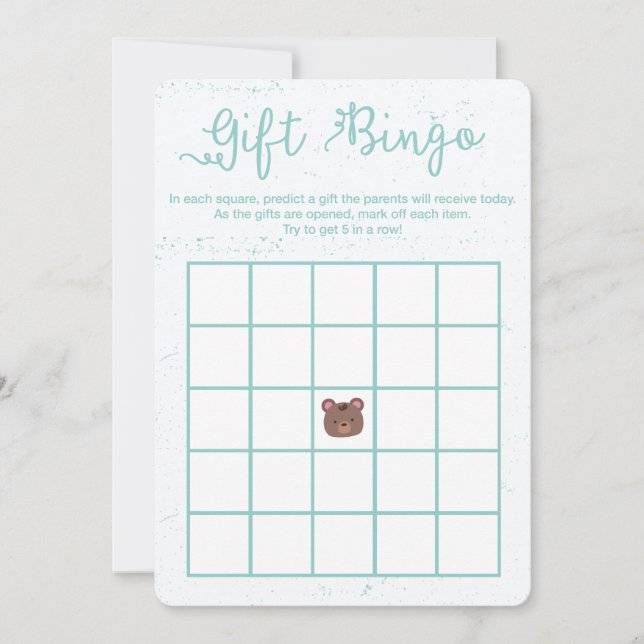 Convites Jogo do Chá de fraldas Blue Boy Bingo, Ursinho doc (Frente)