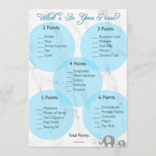 Convites Jogo do chá de fraldas "O que tem na sua bolsa?"