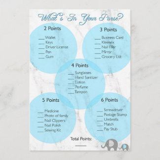 Convites Jogo do chá de fraldas "O que tem na sua bolsa?"