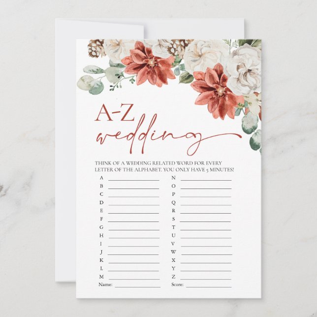 Convites Jogo do Chá de panela A-Z do Casamento no inverno  (Frente)