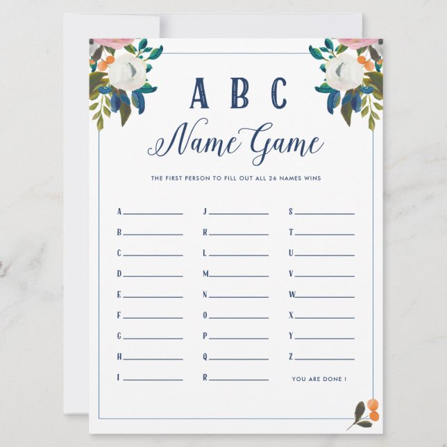 Convites Jogo do Chá do Nome do Bebê ABC (Frente)