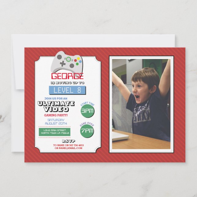 Convites Jogo do Partido dos Jogos de Vídeo Fotos Vermelhas (Frente)