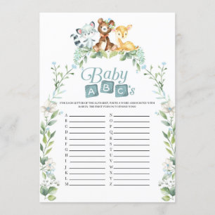 Convites Jogo do Woodland Chá de fraldas Baby ABC