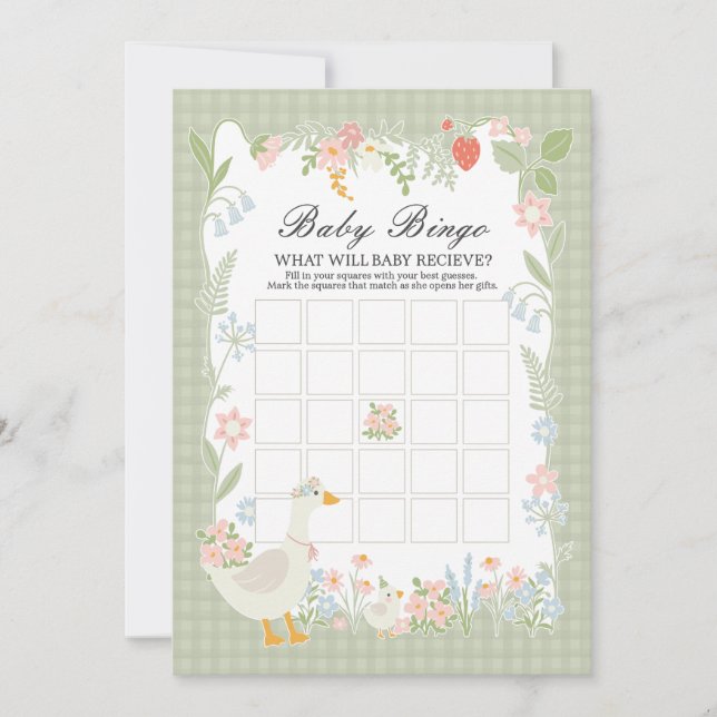 Convites Jogo Floral Gingham Baby Bingo, Bobo Verde (Frente)