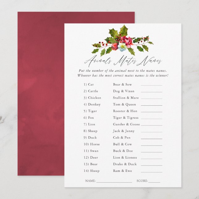 Convites Jogo Floral Holly Natal para Chá de Noiva (Frente/Verso)