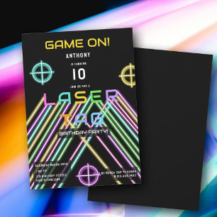 Convites Jogo Iniciado Tag de Laser Neon Colorido Aniversár